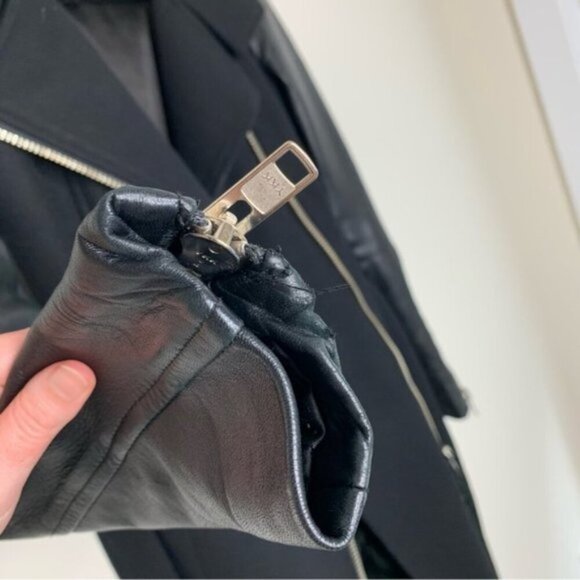 Aritzia Mackage Dale Wool Trench Coat Asymmetrical Leather Sleeves Black XXS - Picture 12 of 16